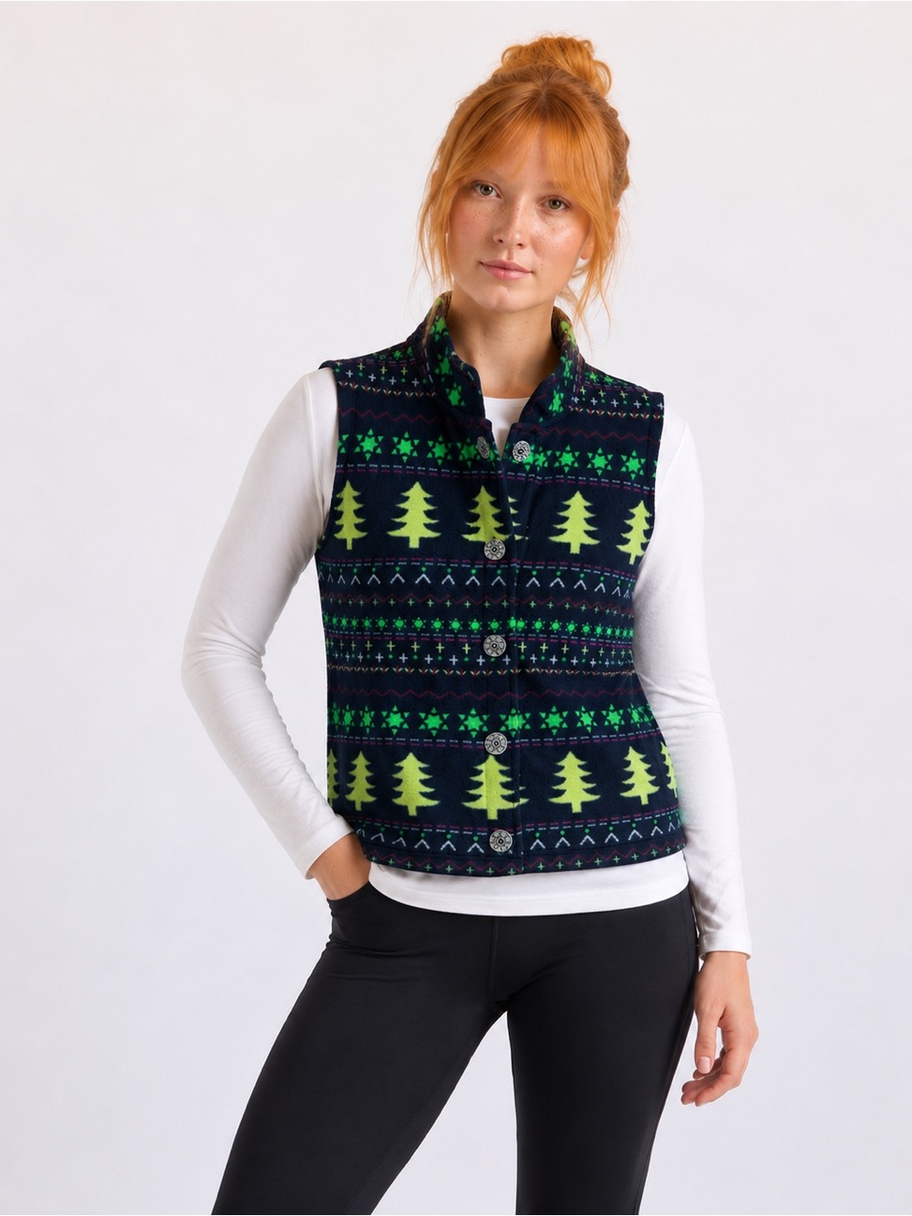 Christopher & Banks Navy Patterned Fleece Vest